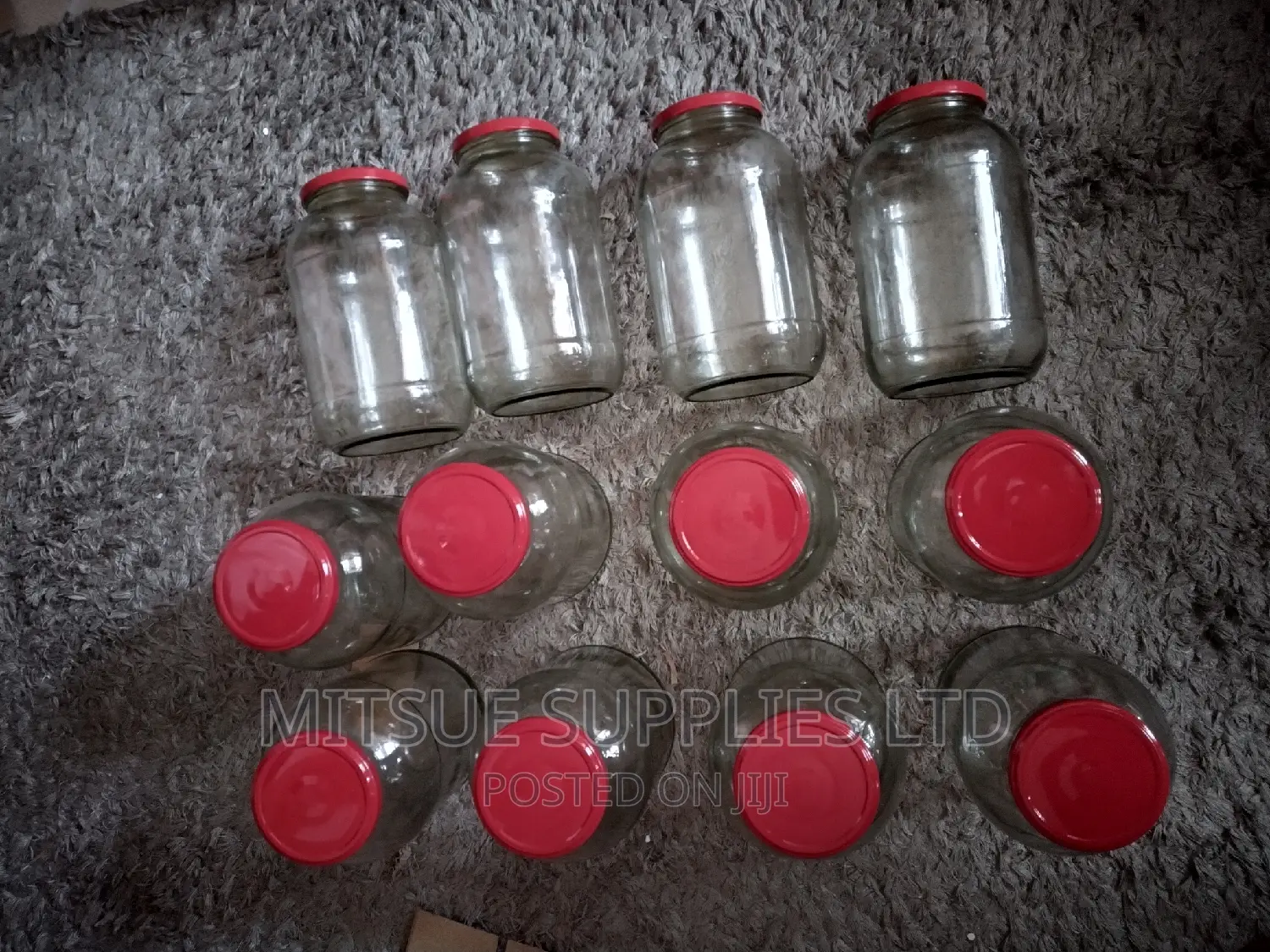 A Dozen (12) 2000ml or 2l Glass Storage Jars With Red Lids
