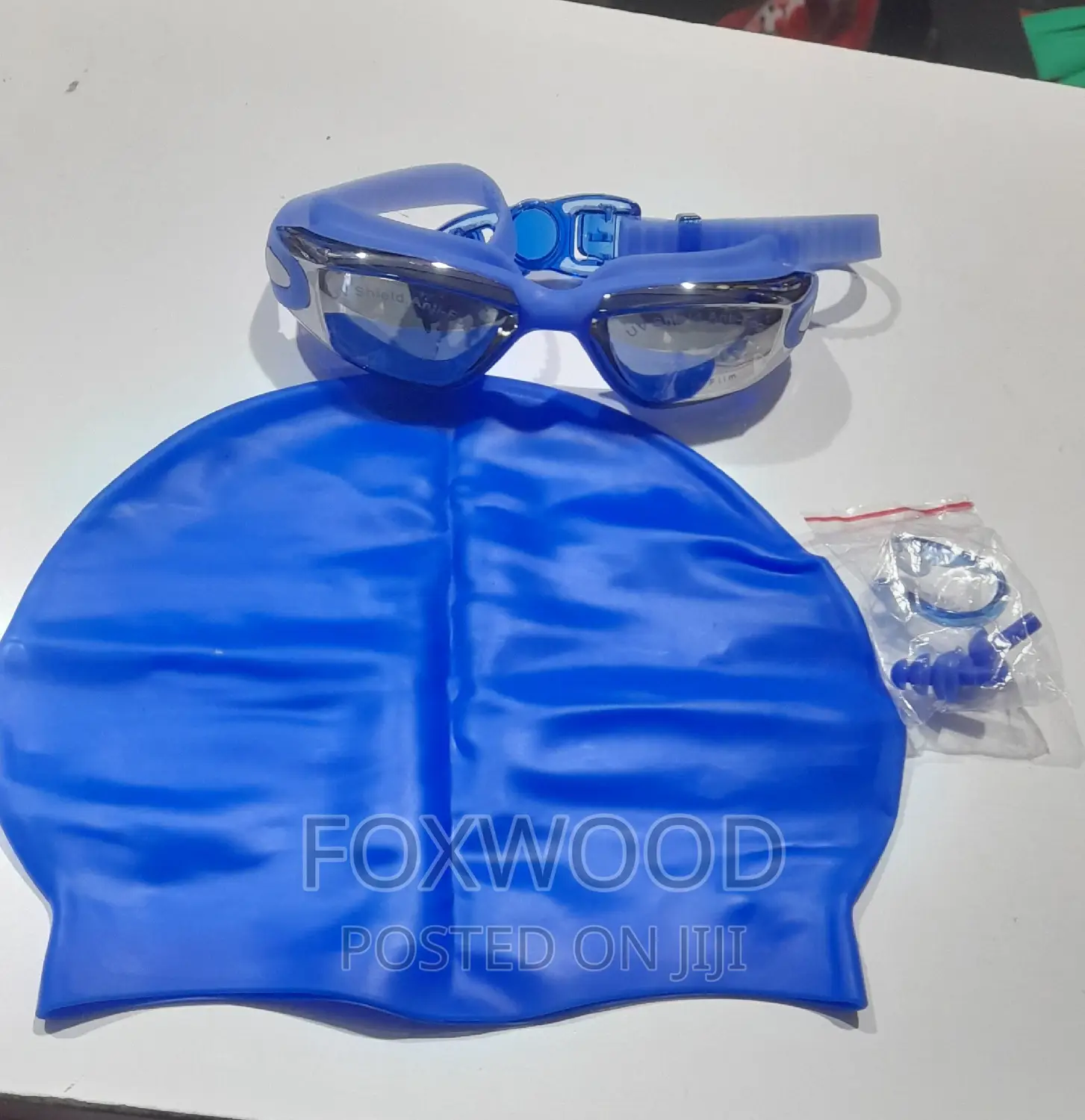 5pcs Swimming Cap Ear Plug Nose Clip Glasses Set