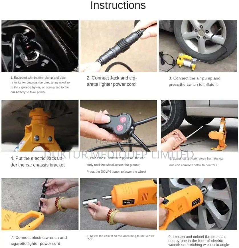 Electric Car Jack Kit With Electric Wrench And Inflator