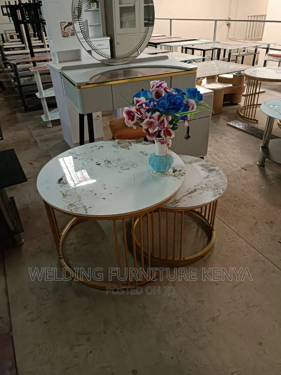 Pure Marble Nesting Table on Metallic Frames50/70cm Diameter