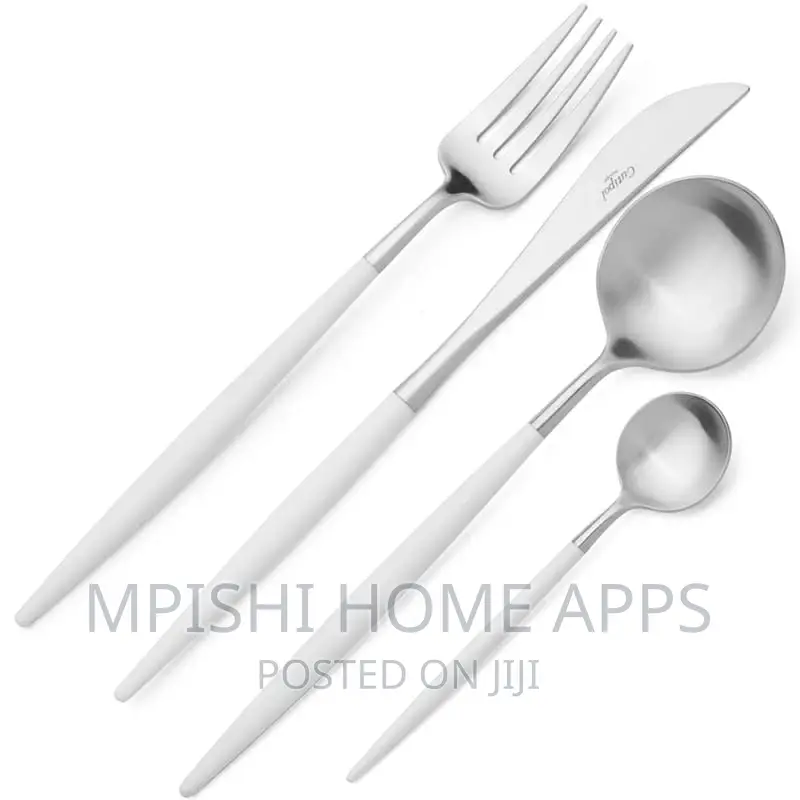 24pcs Cutlery Set White Silver