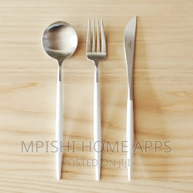 24pcs Cutlery Set White Silver