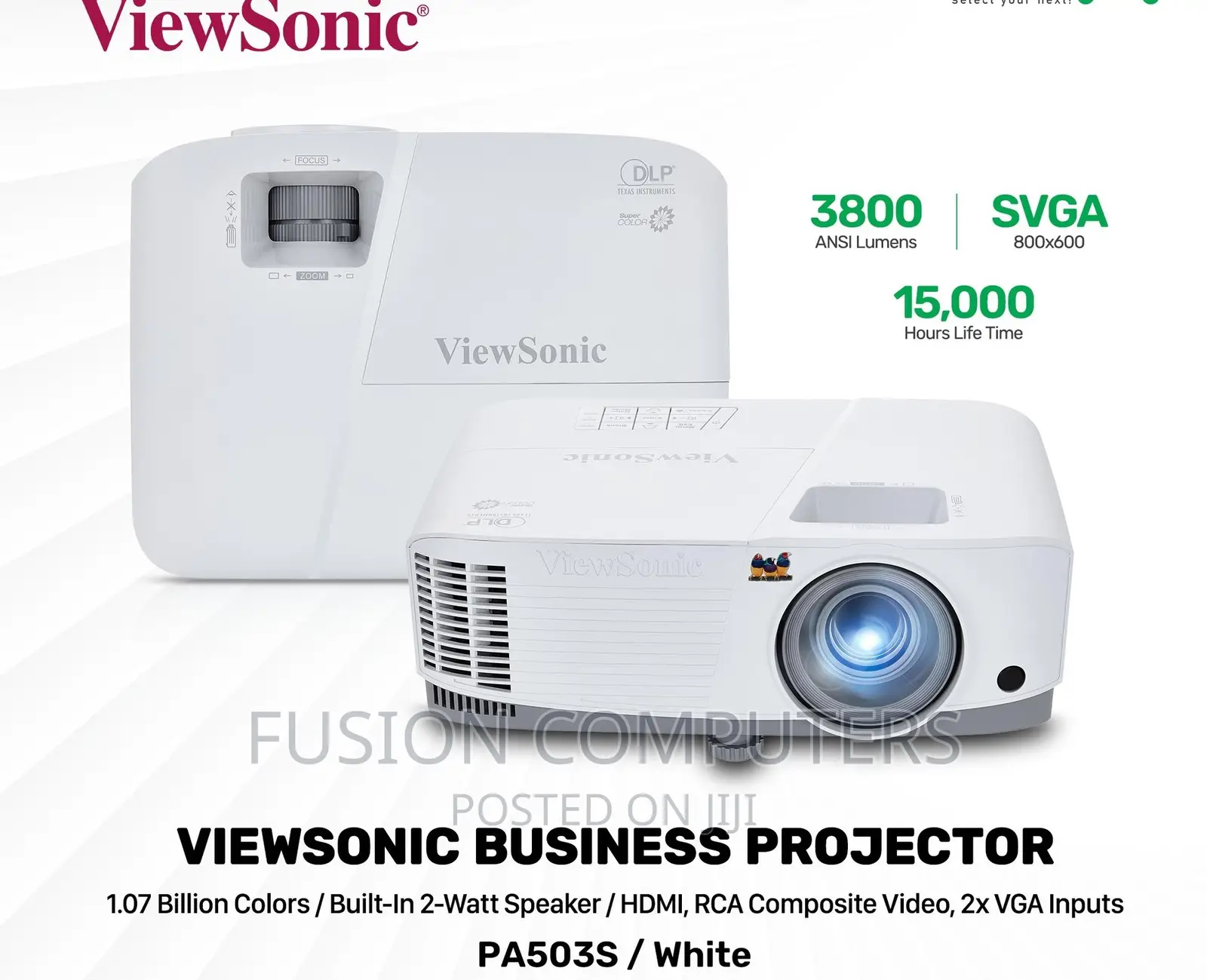 Viewsonic PA503S DLP Projector, SVGA, 800 X 600, 4:3, 3800 A
