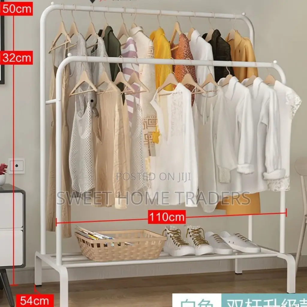 Double Pole Clothing Rack With Shoes Rack