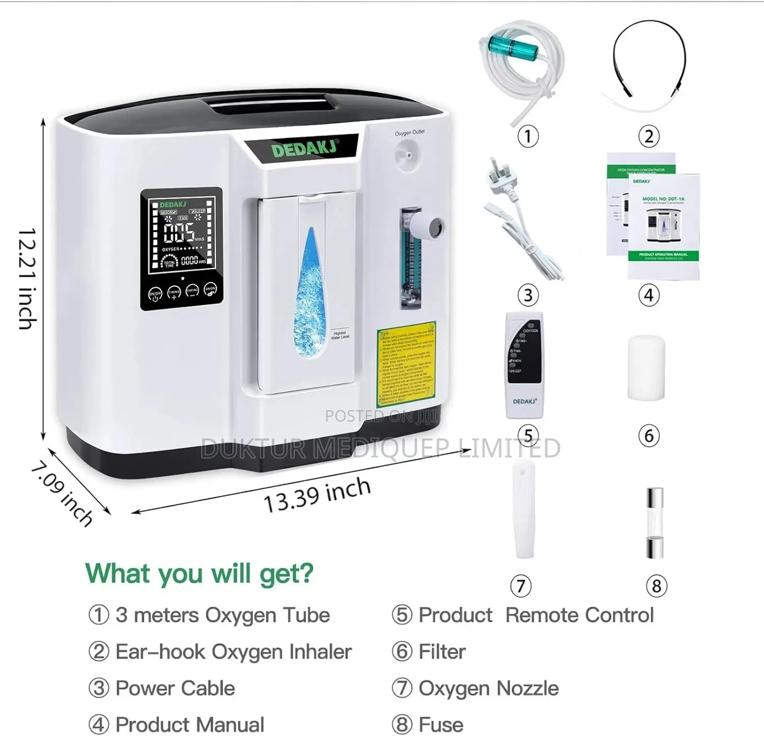 Portable Oxygen Concentrator, 1-7l/Min, 30%-93% Purity