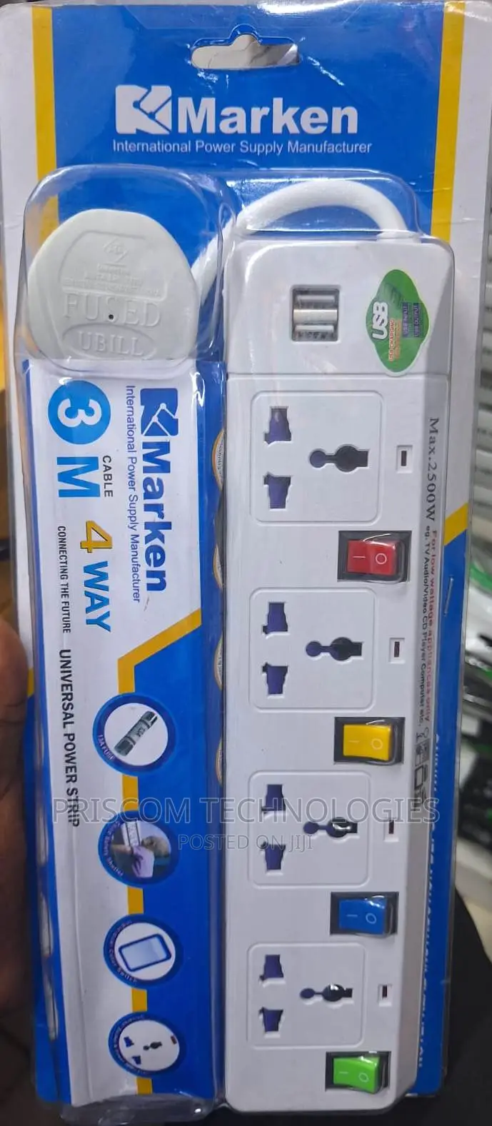 Marken 4way Extension With 2 USB Ports With 3M Cable