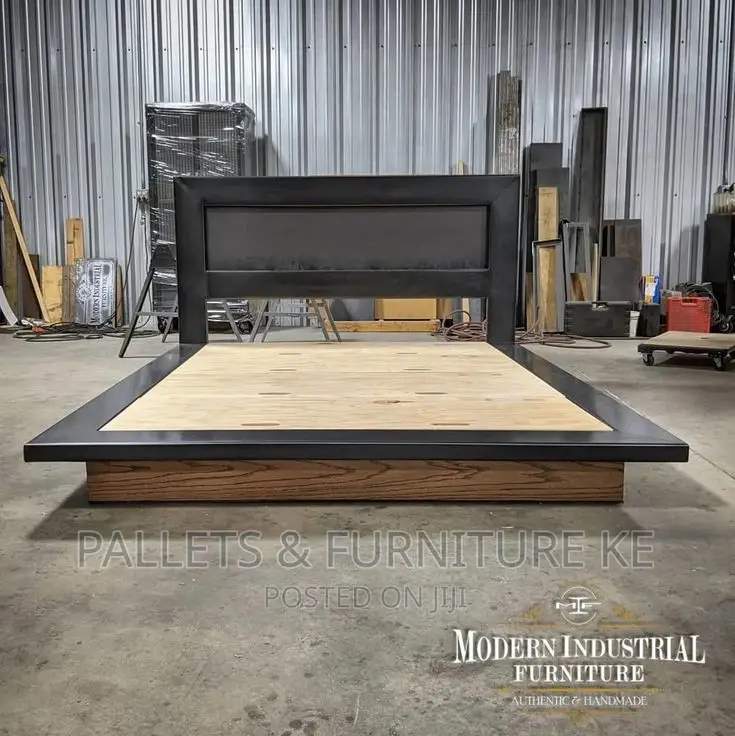King-Size Metallic and Wooden Bed
