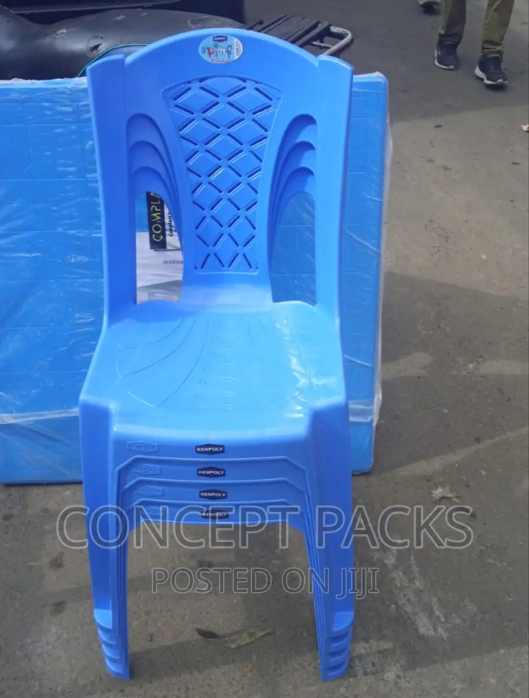 Blue Kenpoly Armless Plastic Chairs.