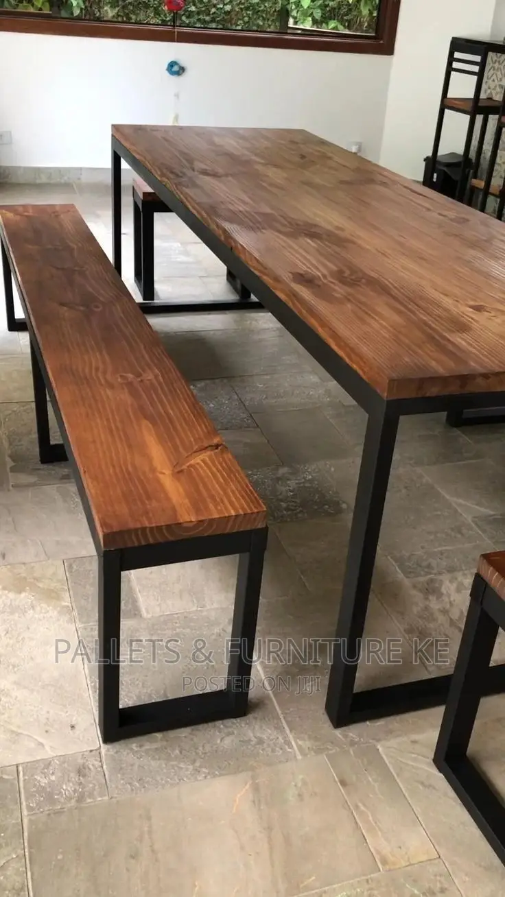 Reclaimed Dining Table and Bench( Made of Wood and Metal)