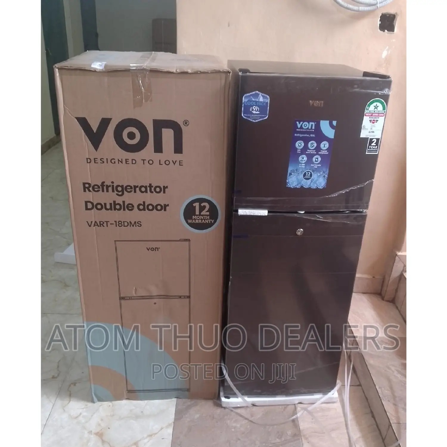 Von 138litres Double Door Refrigerator.