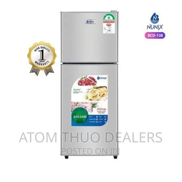 Nunix 138L Large Capacity Double Door Fridge -Silver 