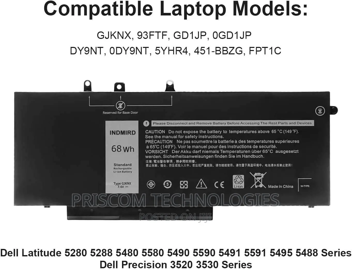 Dell Latitude E5480 E5580 E5490 E5491 E5590 E5591 Battery