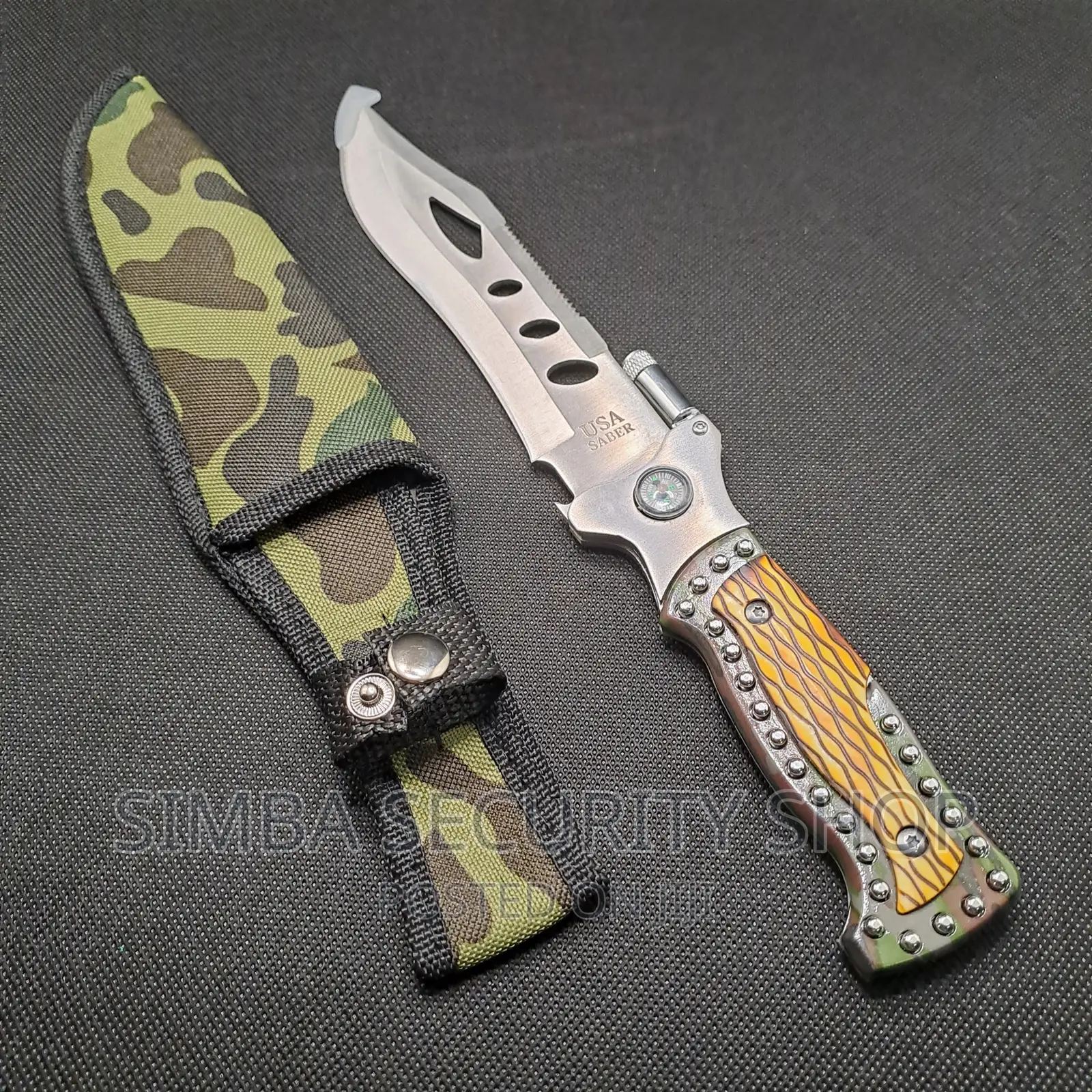 5 In 1 Fixed Blade Knife Compass Torch Bottle Opener Saw