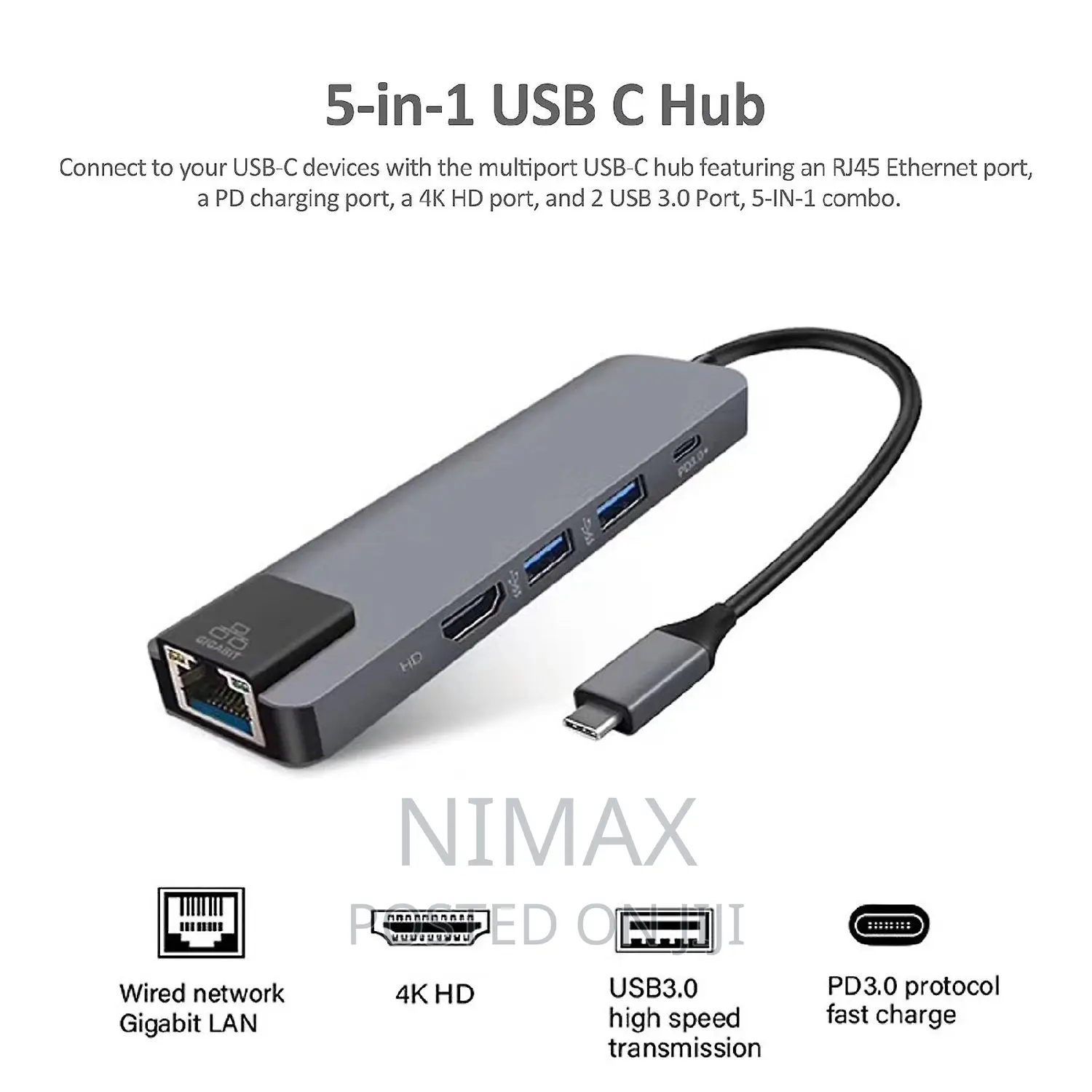 5-in-1 Usb C Hub Type-C Docking Station Adapter With 