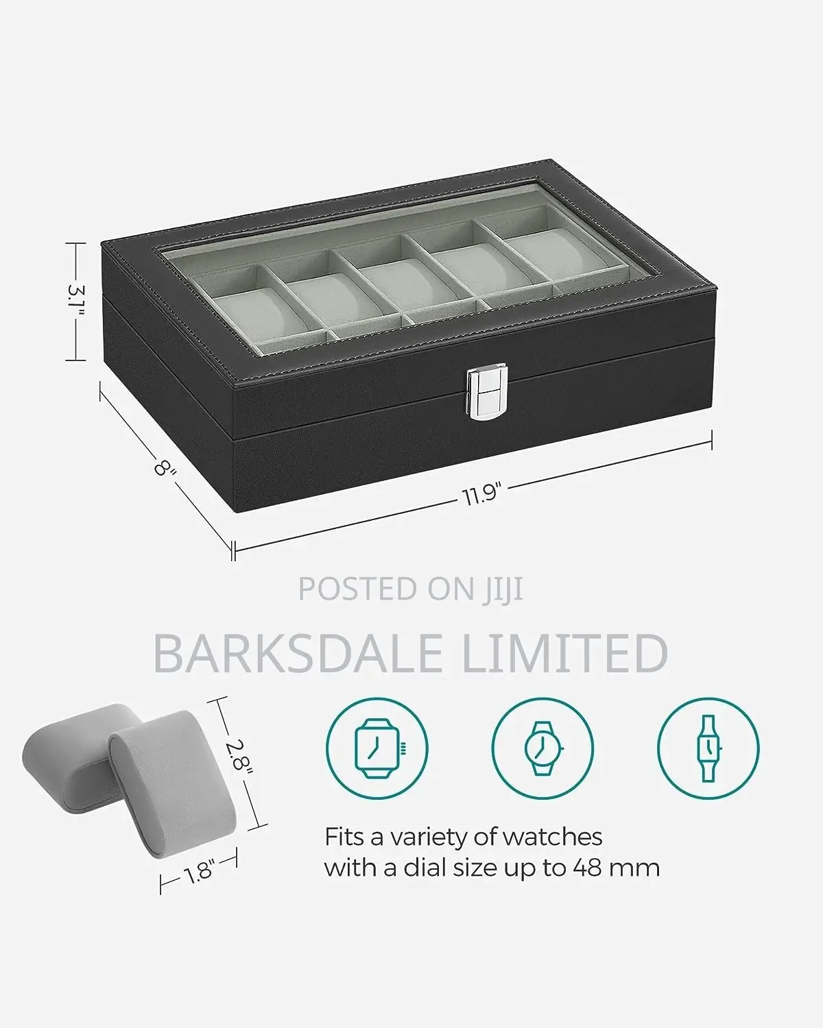 Watch Display Holder Organizer Box Case Jewelry 12 Pod Black