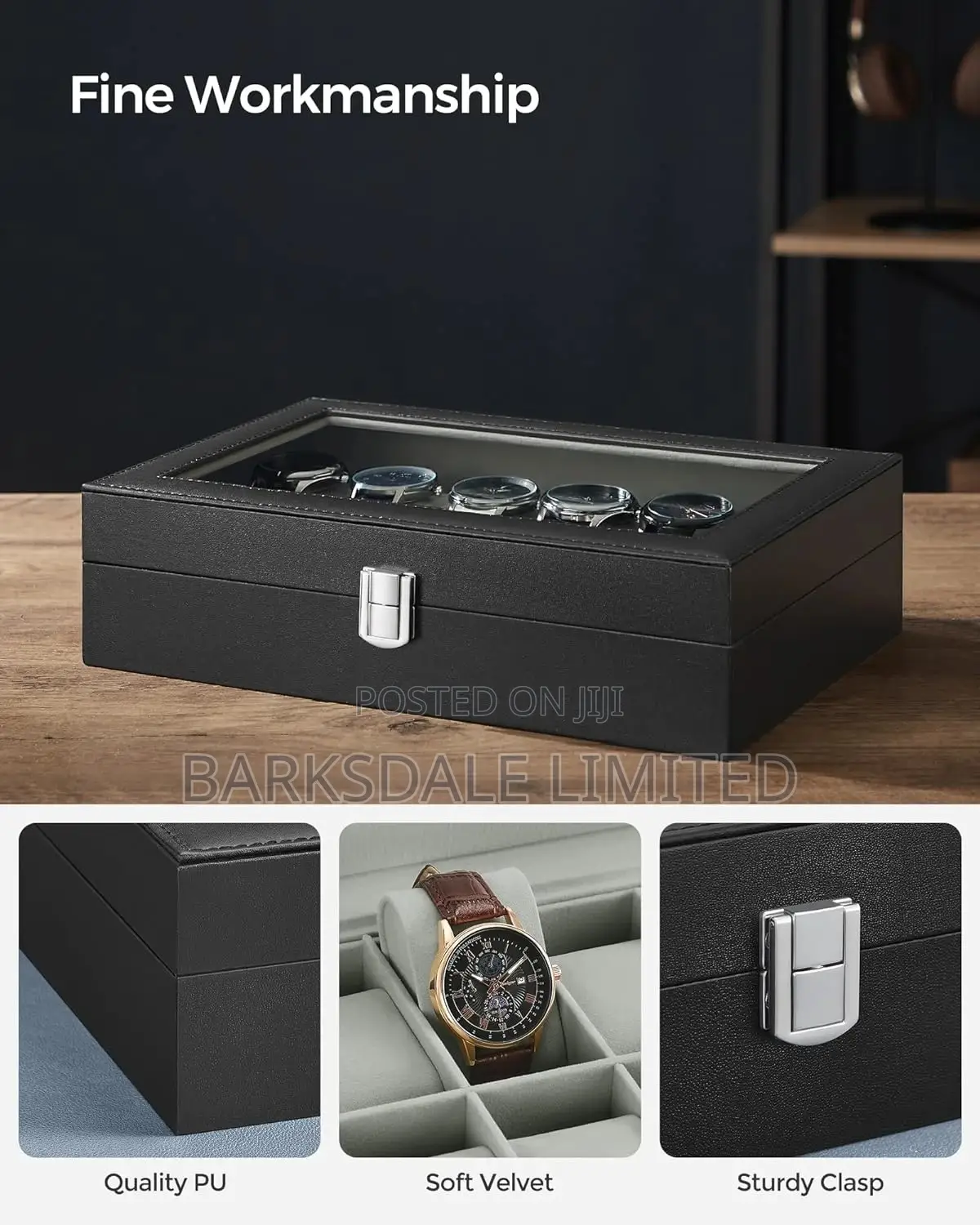 Watch Display Holder Organizer Box Case Jewelry 12 Pod Black
