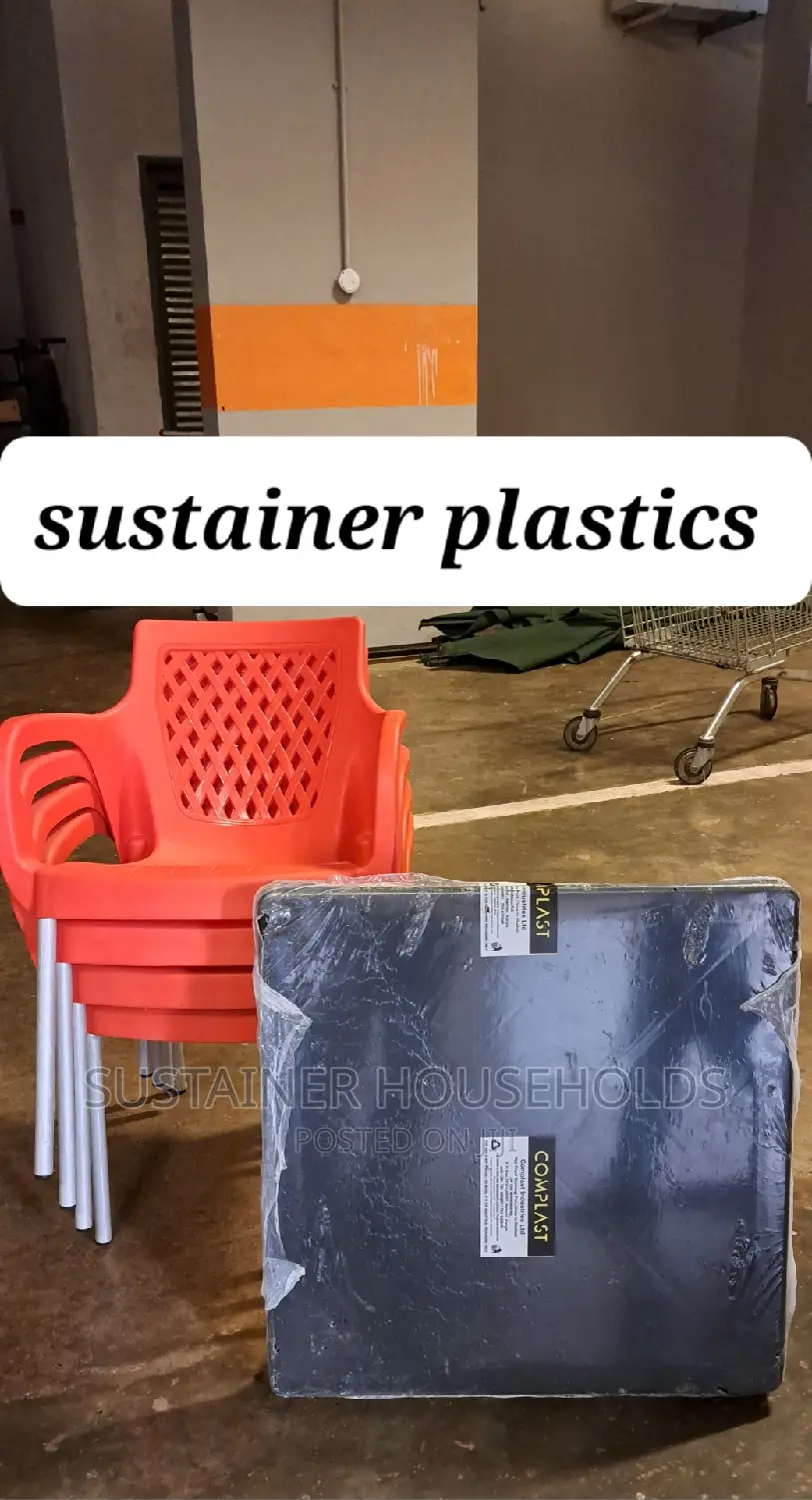 Plastic Chairs With Metal Legs and Plastic Table Set
