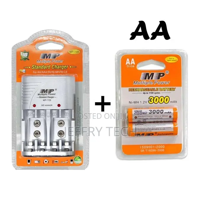 Multiple Power 2 X AA Rechargeable Batteries,Ni-mh 1.2V + Ch