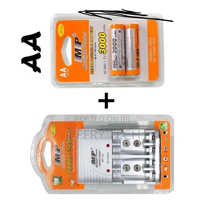 Multiple Power 2 X AA Rechargeable Batteries,Ni-mh 1.2V + Ch