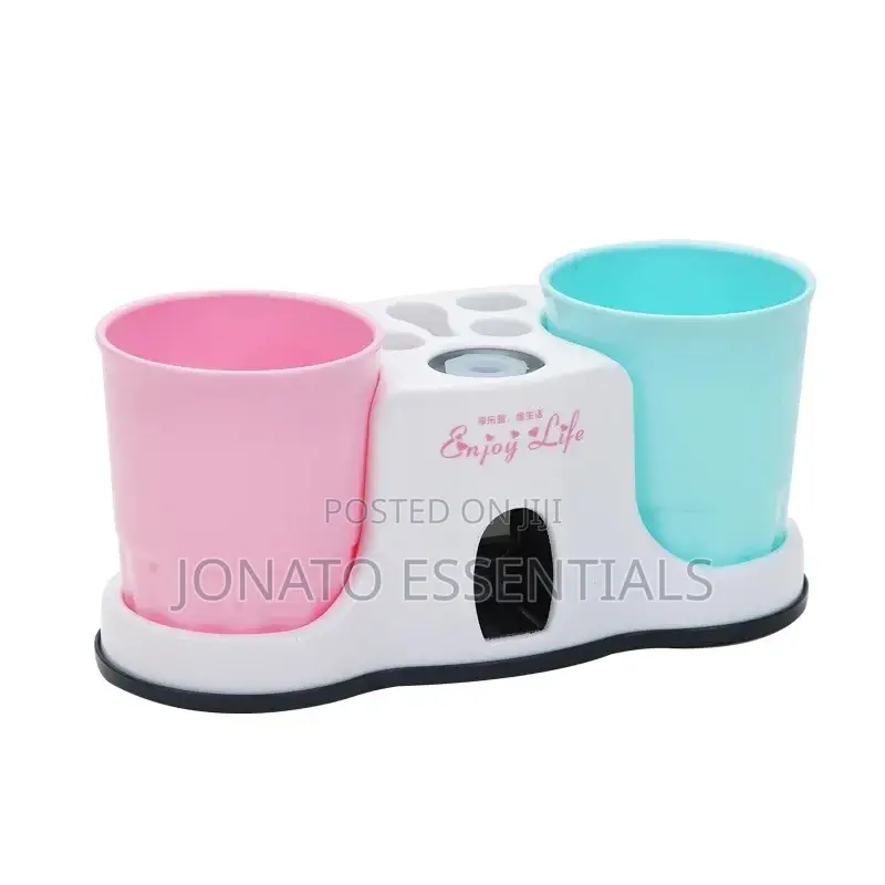 Toothbrush Holder And Toothpaste Dispenser With 2 Cups