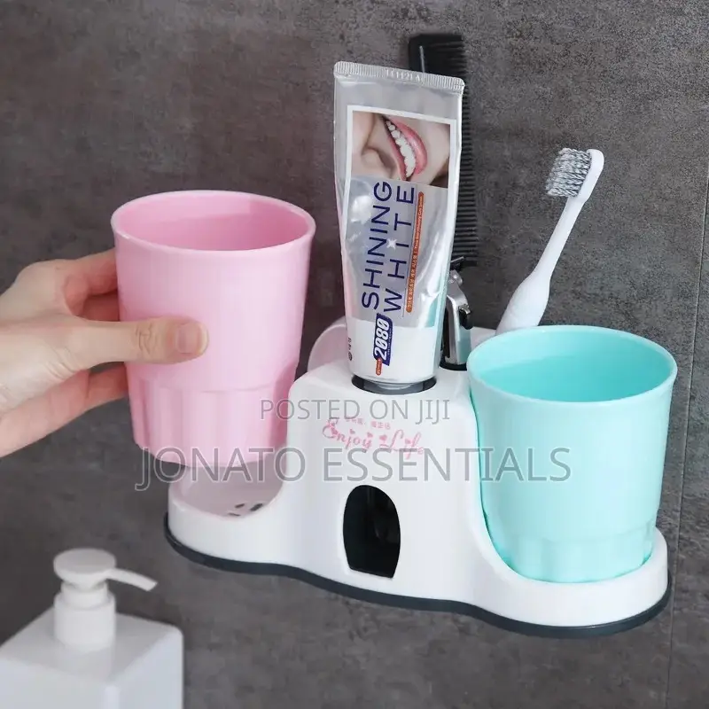 Toothbrush Holder And Toothpaste Dispenser With 2 Cups