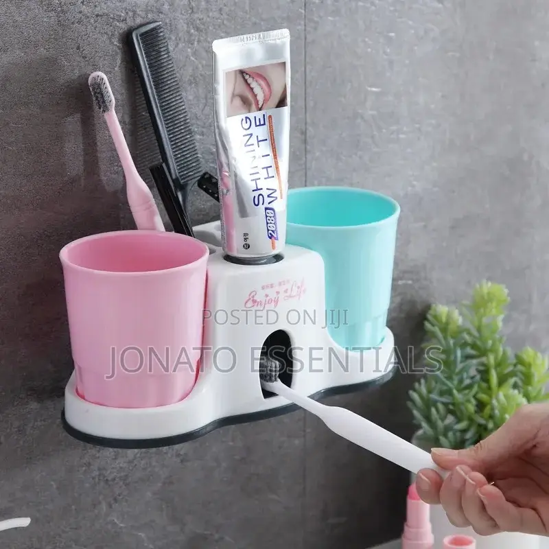 Toothbrush Holder And Toothpaste Dispenser With 2 Cups