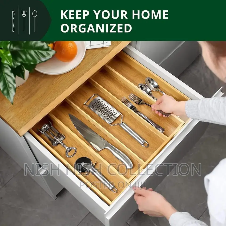 Multifunctional Bamboo Drawer Cutlery Organizer