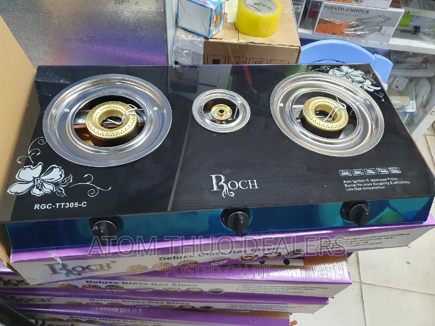 3 Gas Burners Roch Glass Top Cooker