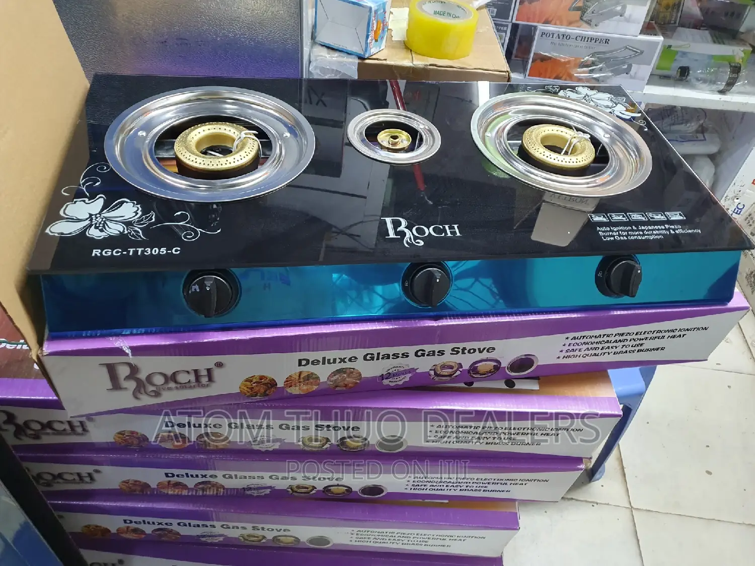 3 Gas Burners Roch Glass Top Cooker