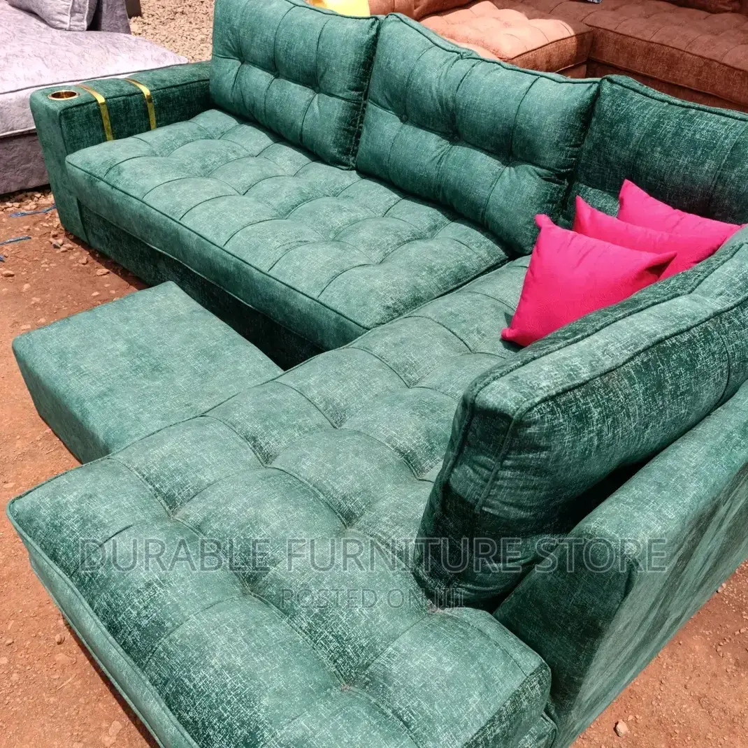 6 Seater L Shape Sofa Green