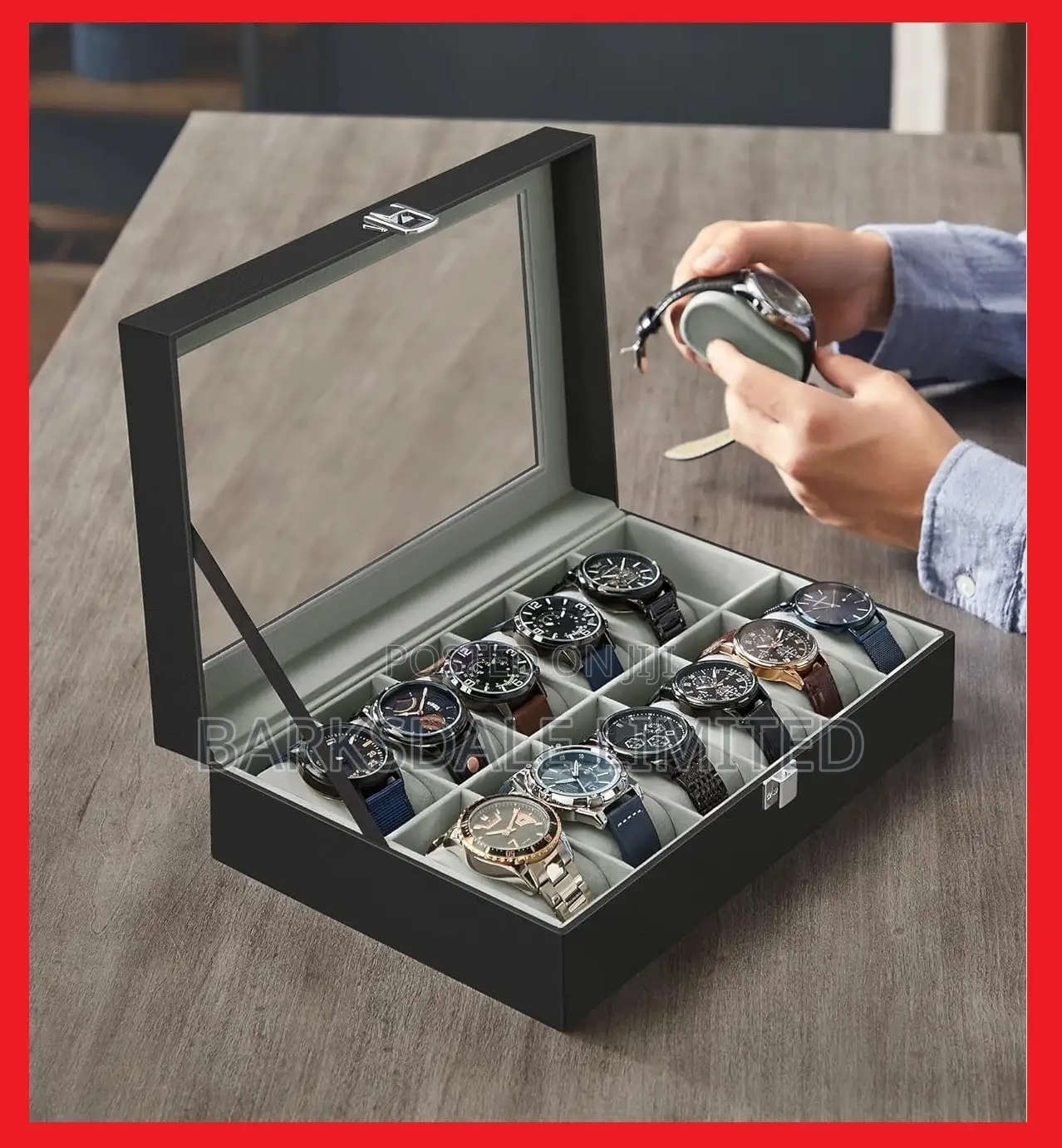 Watch Display Holder Organizer Box Case Jewelry 12 Pod Black