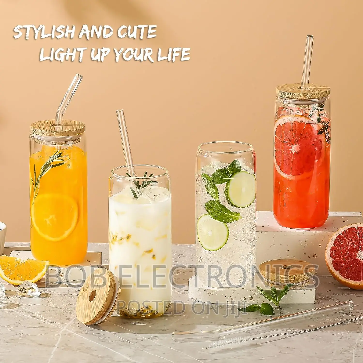Glass Tumbler With Bamboo Lid and Straw