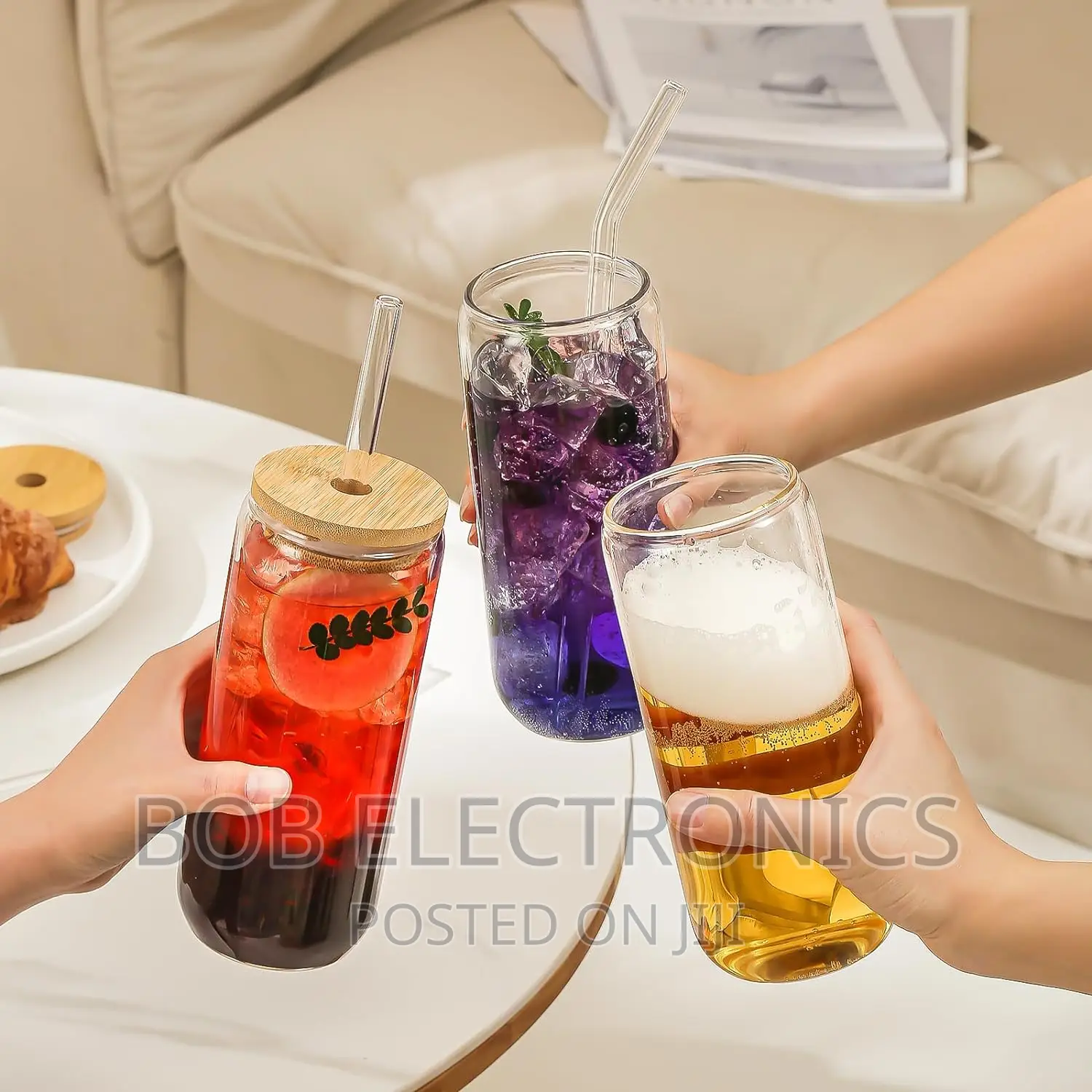 Glass Tumbler With Bamboo Lid and Straw