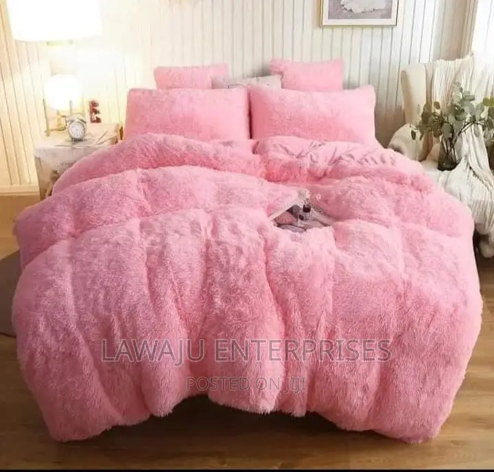 Baby Pink Fluffy Plush Velvet Duvet Set