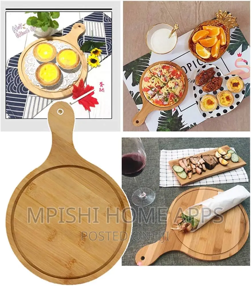 Bamboo Pizza Plate Chop Board, 26cmx36cm And 18cm X26cm