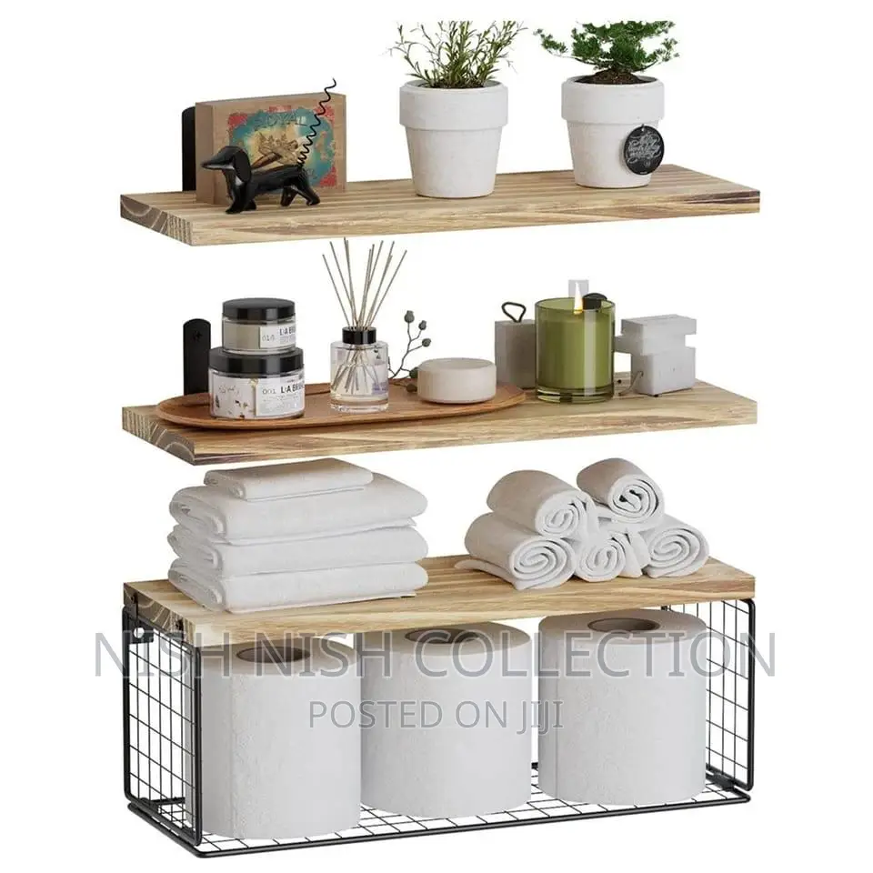 Solid Pine Wood Bathroom Floating Shelves
