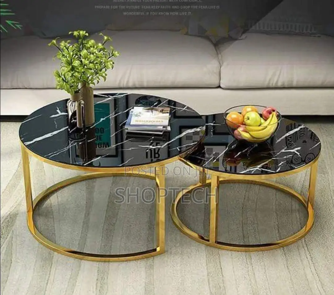 Black Nesting Coffee Table Marble Effect