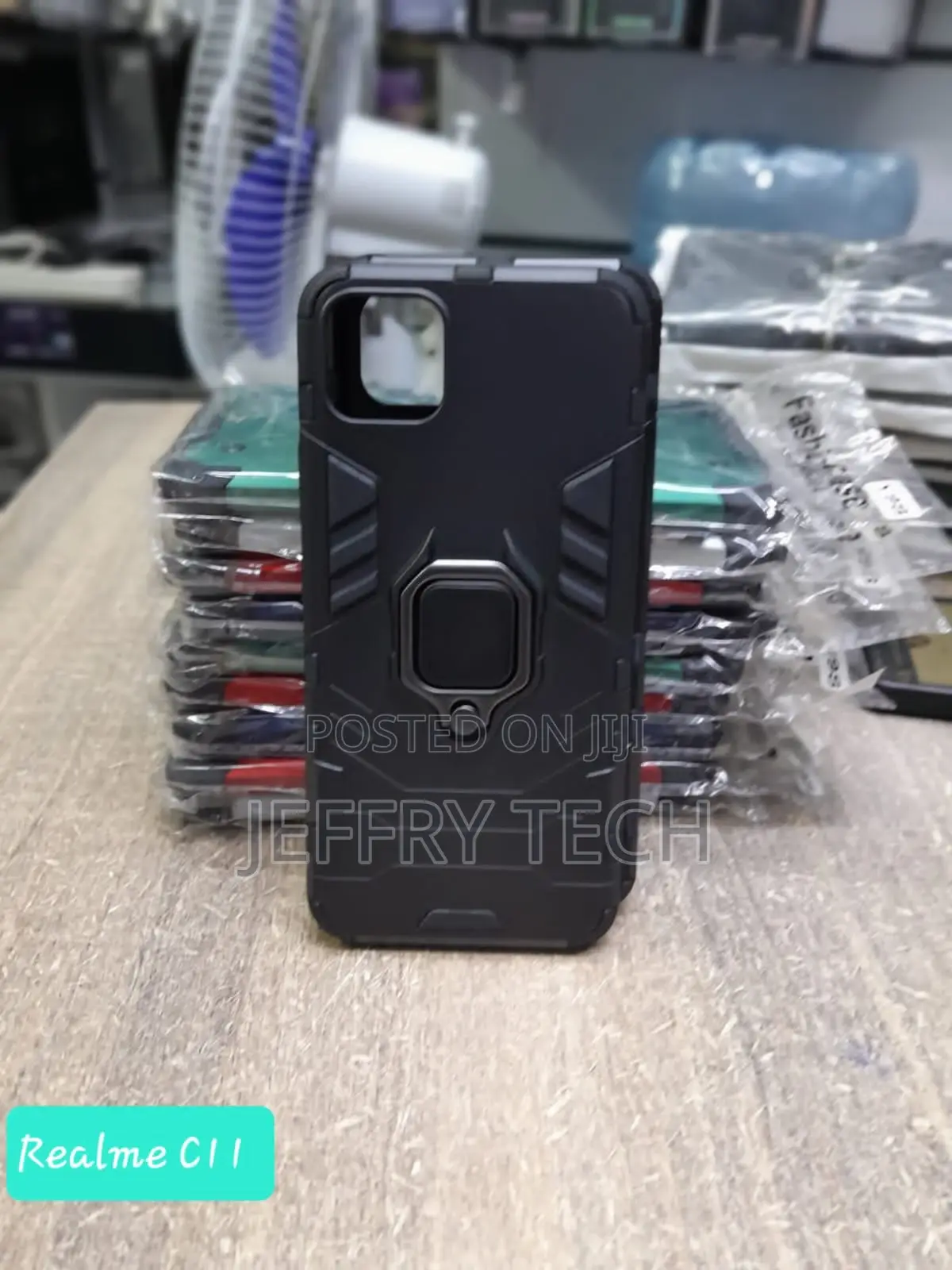 Realme C11 Black Panther Armor Shock Proof Stand Case Hard C