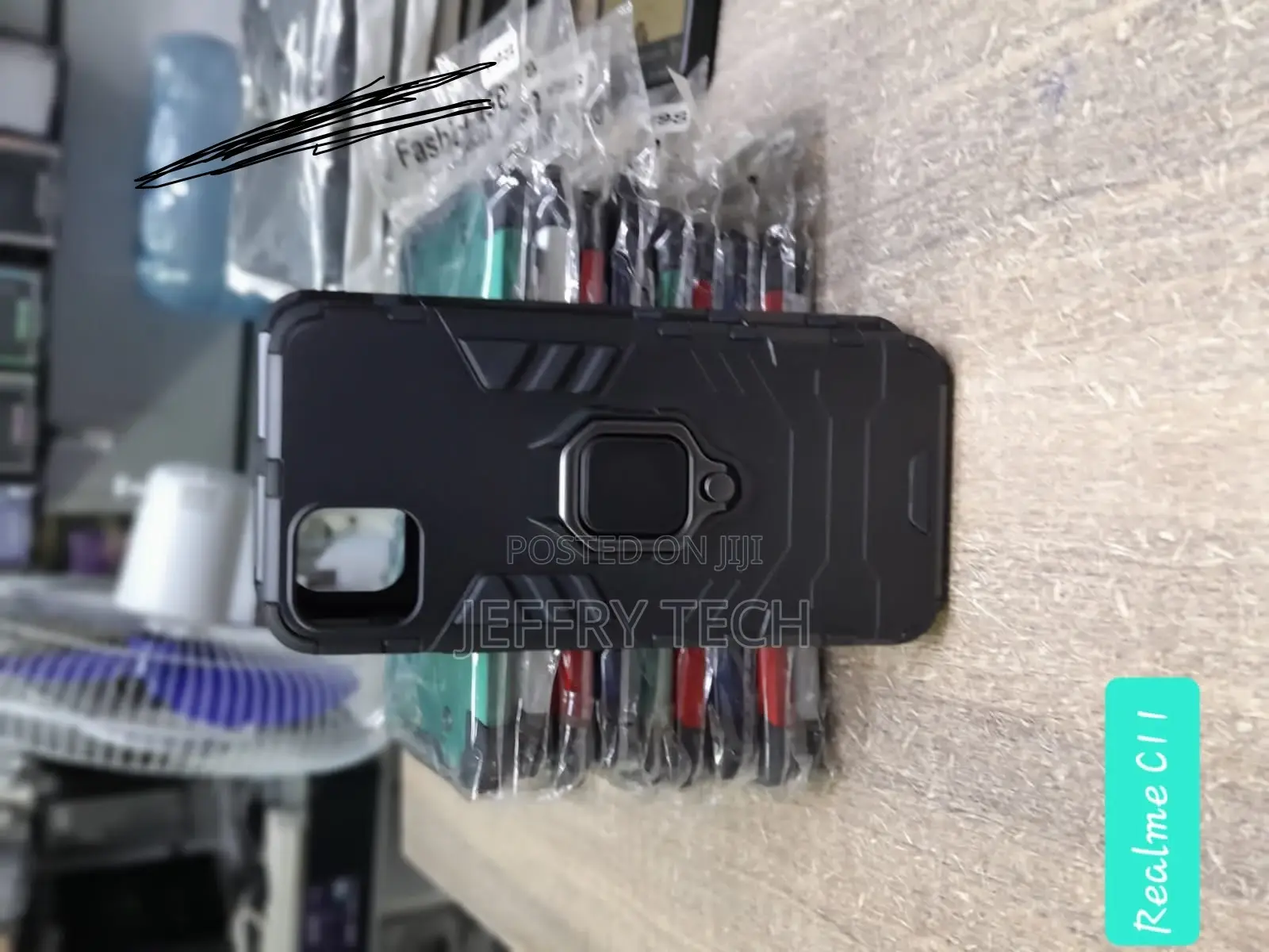 Realme C11 Black Panther Armor Shock Proof Stand Case Hard C
