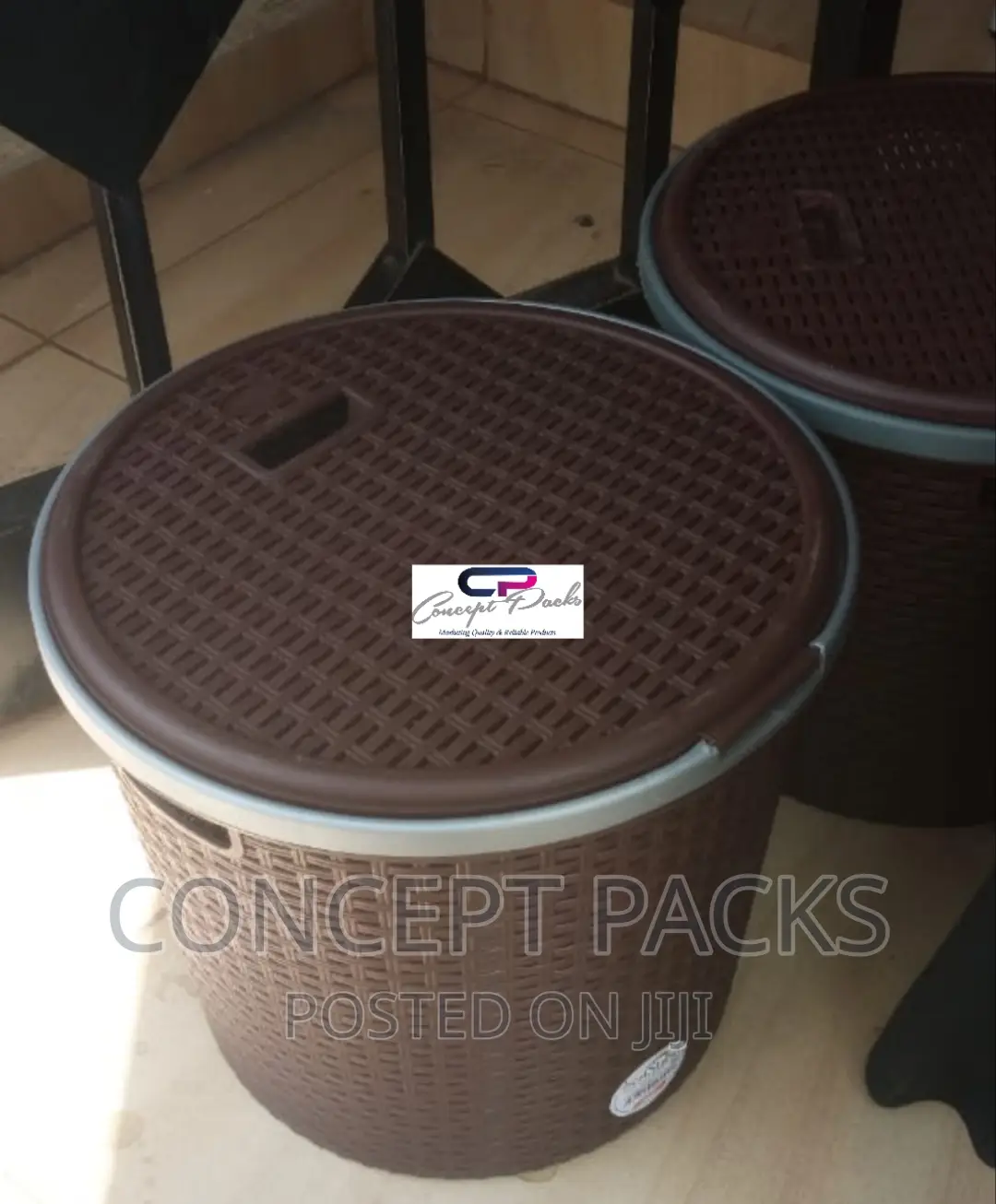 Brown Laundry Baskets.