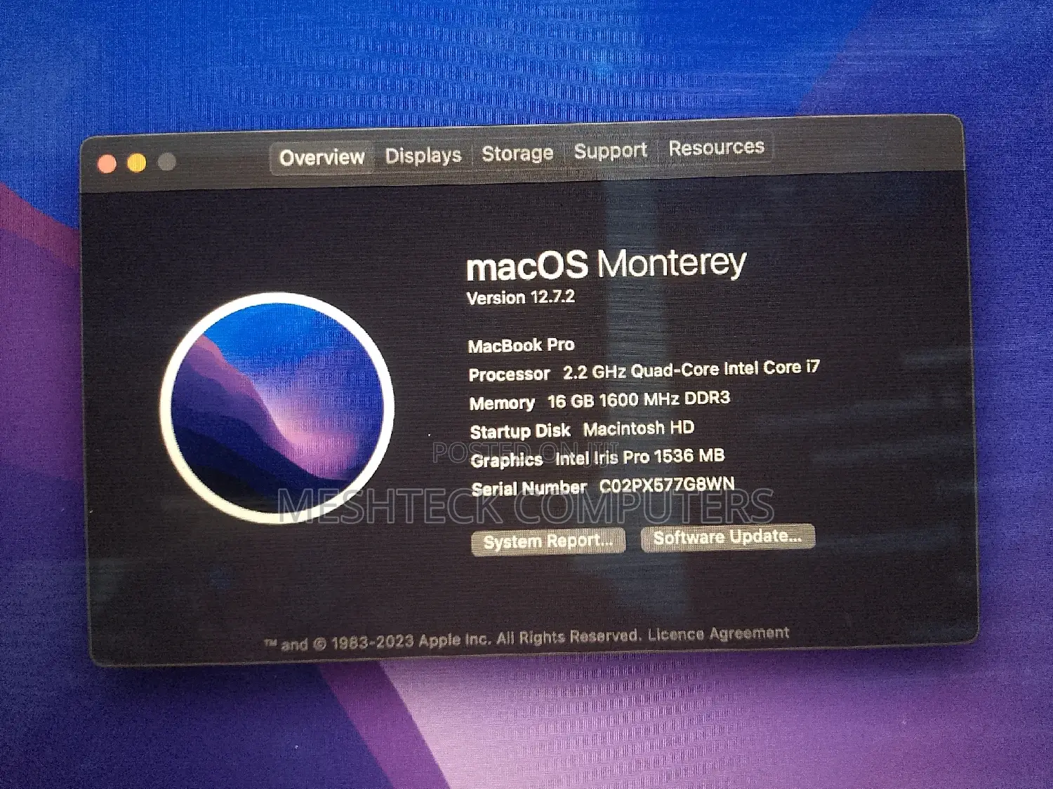 Laptop Apple MacBook Pro 16GB Intel Core I7 SSD 512GB
