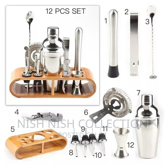  *12pcs Stainless Steel Cocktail Shaker Set (750ml)