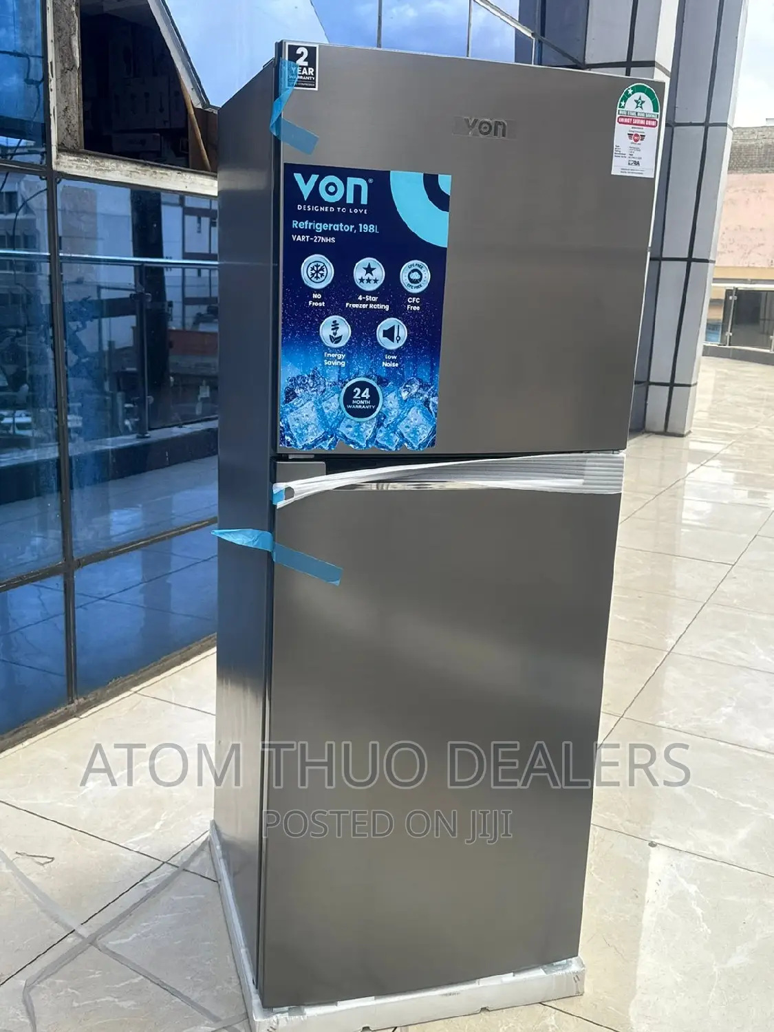 Von VART-27NHS Double Door Fridge 198L - Silver Von Fridge