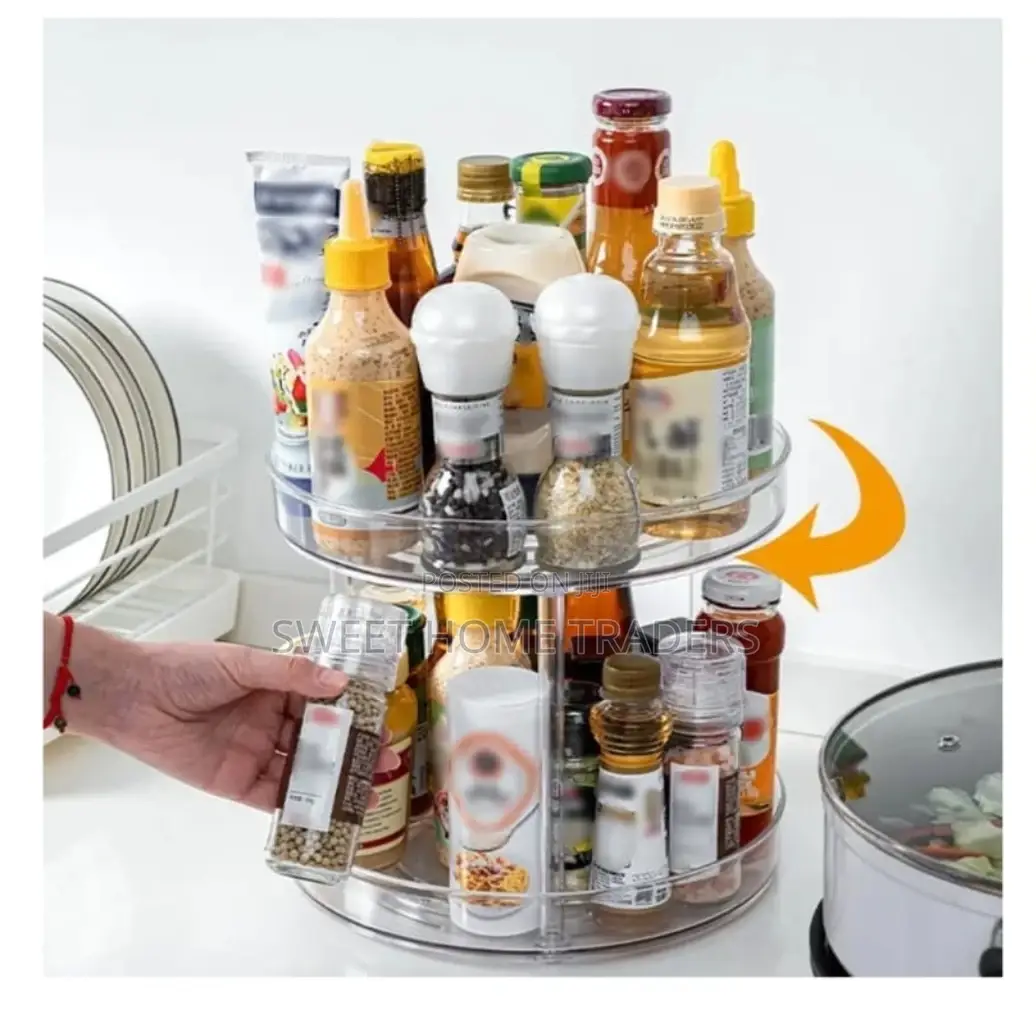 Two Layer 360 Rotation Cabinet Turntable Organizer,
