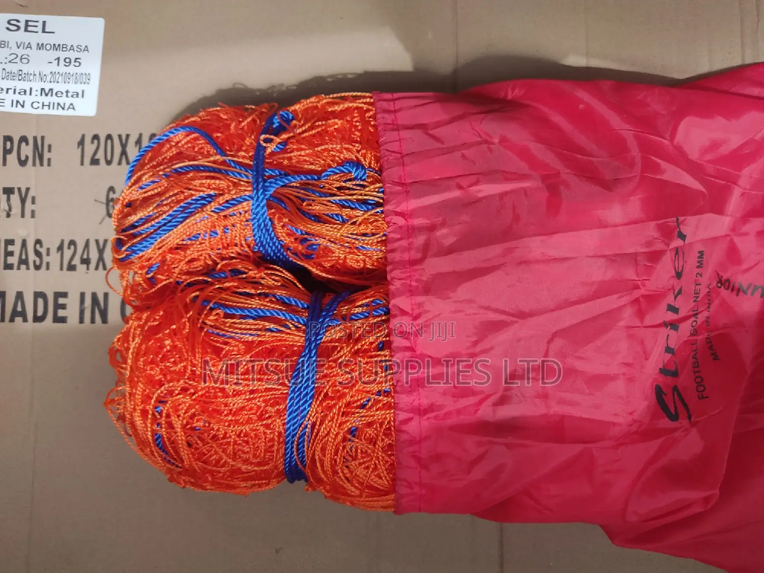 Pair of Football 7 Aside-21x7x4ft-Goalpost Net Orange -2mm