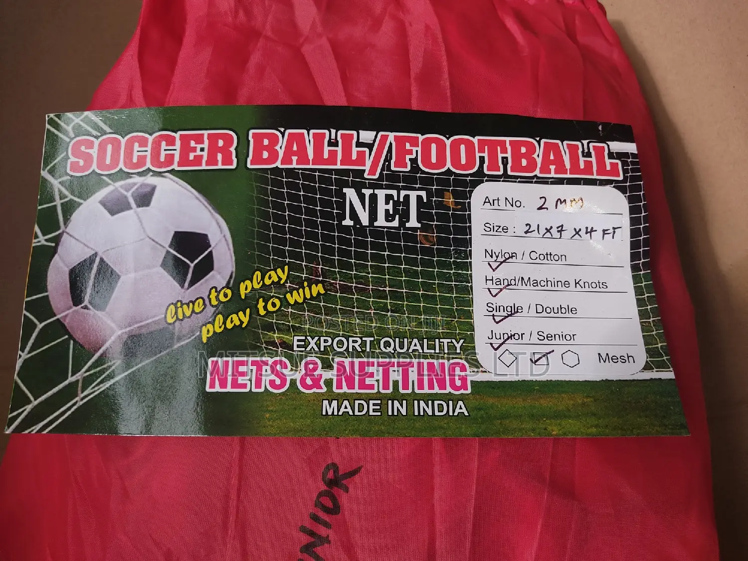 Pair of Football 7 Aside-21x7x4ft-Goalpost Net Orange -2mm