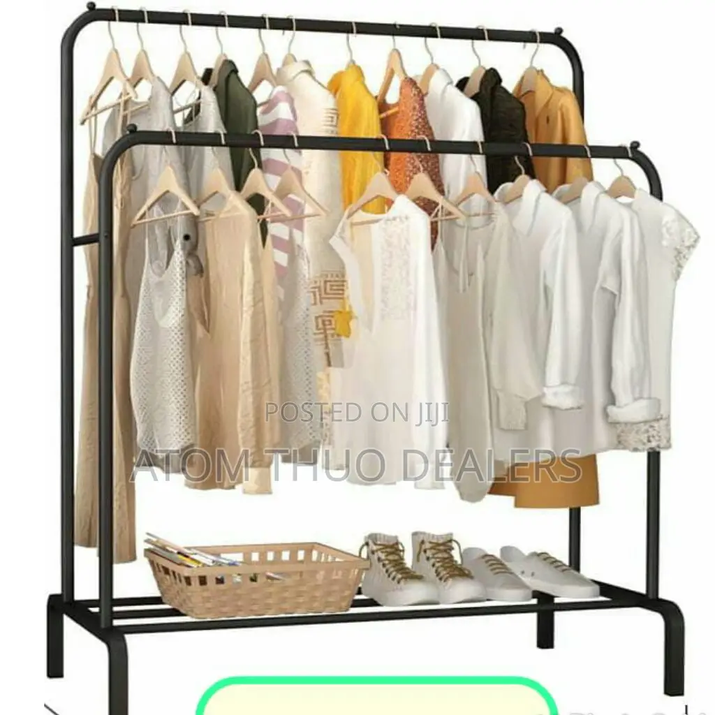Black Double Pole Clothing Rack With Shoe Rack Available