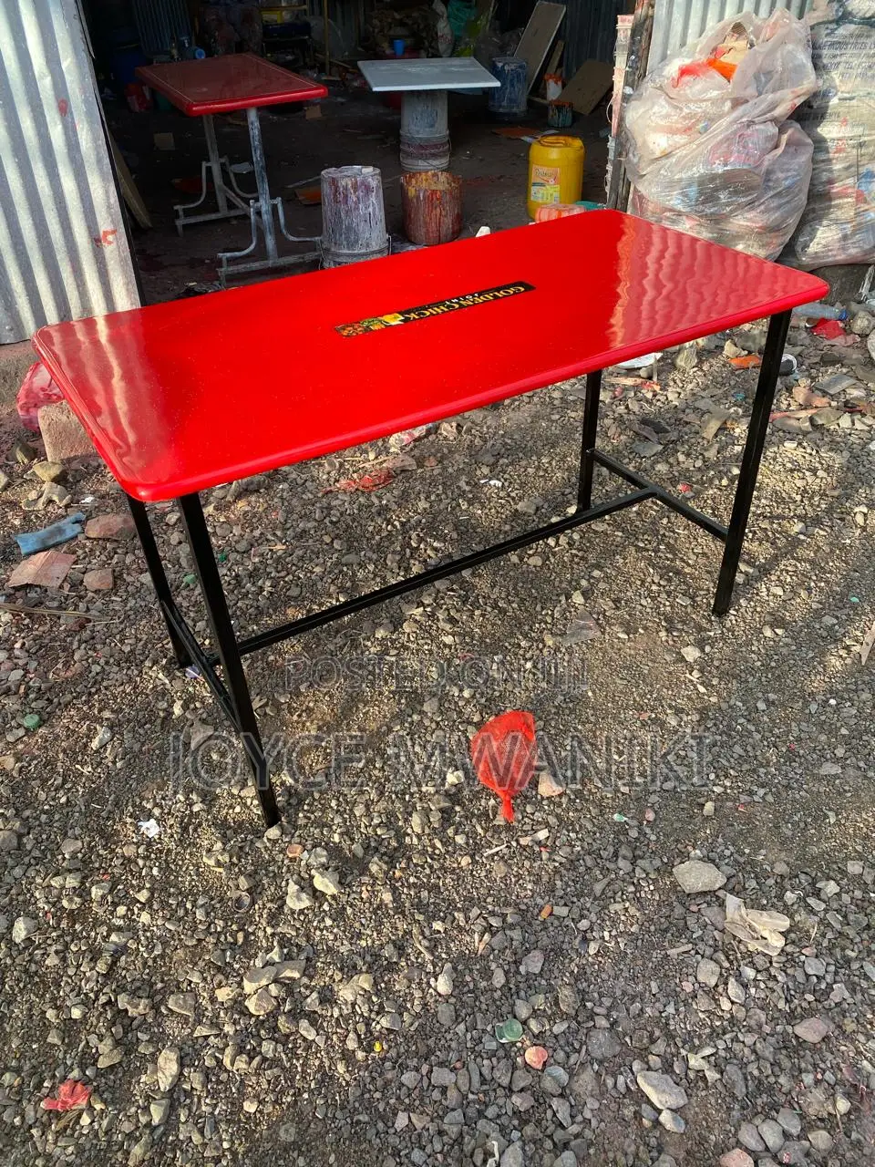 Restaurant Table, Red Marble With Logo 4ft by 2 Ft.