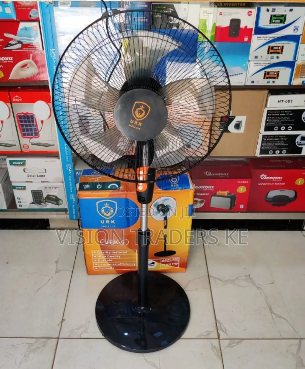 *Urk 16" Stand Fan, Round Base, Black