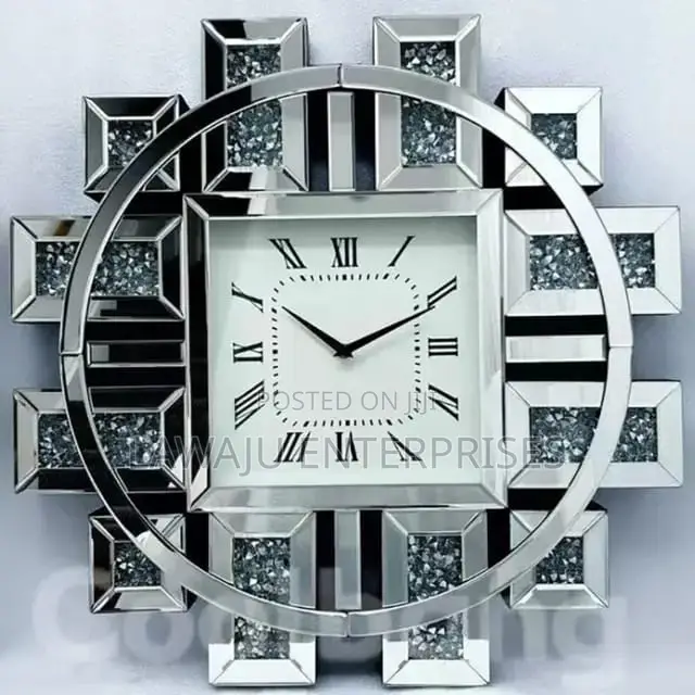 Silver Classy Crystal Mirrored Wall Clock